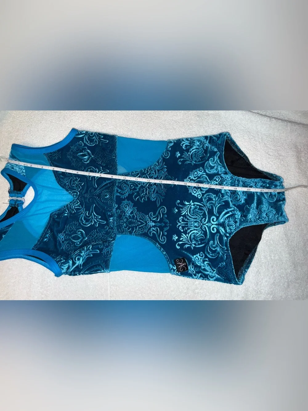 Kandi Kouture Size Children’s Large Teal‎  Velvet Patterned One-Piece Leotard